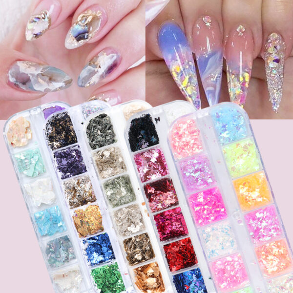 Wholesale Butterfly Mica Platinum Fragment Hexagonal Nail Jewelry Patch