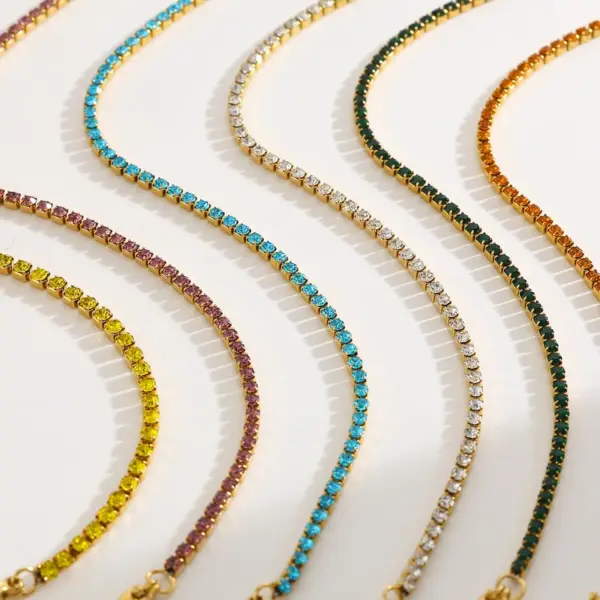 Wholesale Stainless Steel 18K Gold Plated Zirconia Stone Simple Fashion Bracelet Elegant Luxury Women's Style Multi-Color Gold Chain