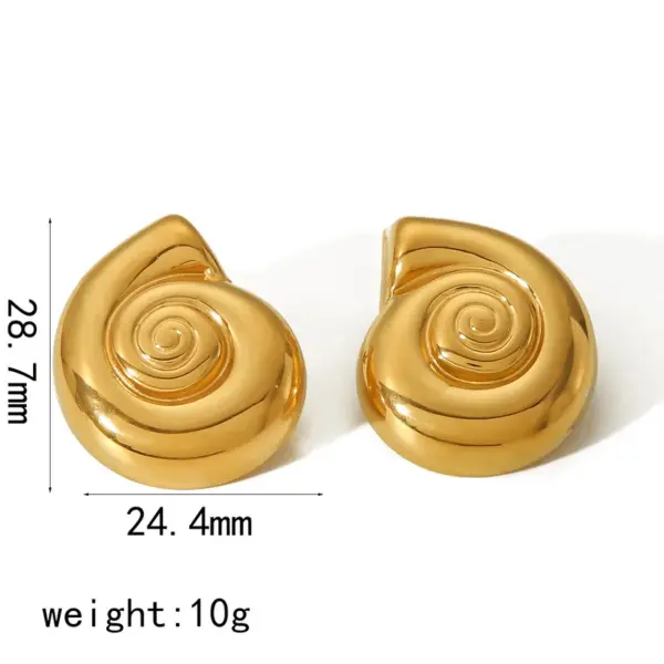 Wholesale PVD Coated Real Gold Plated 18K Gold Spiral 304 Stainless Steel IG Style Casual Waterproof Non Tarnish Ear Studs
