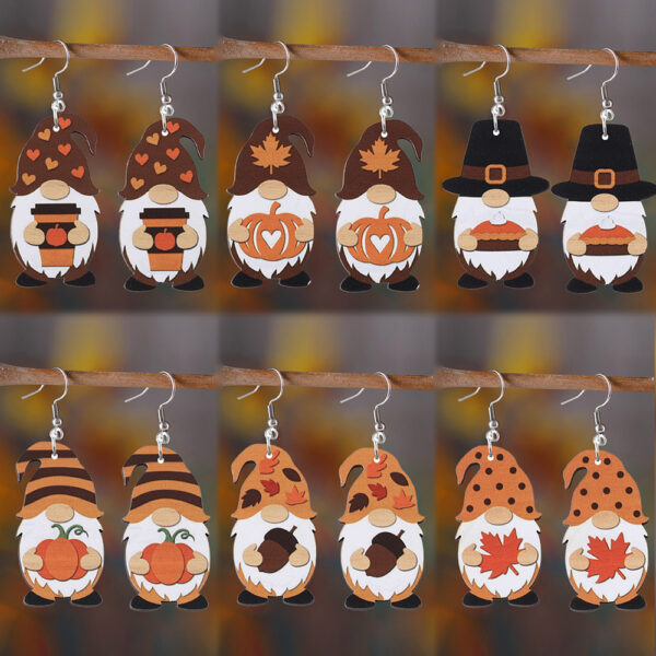 Wholesale Thanksgiving Pendant Wooden Double-Sided Earrings