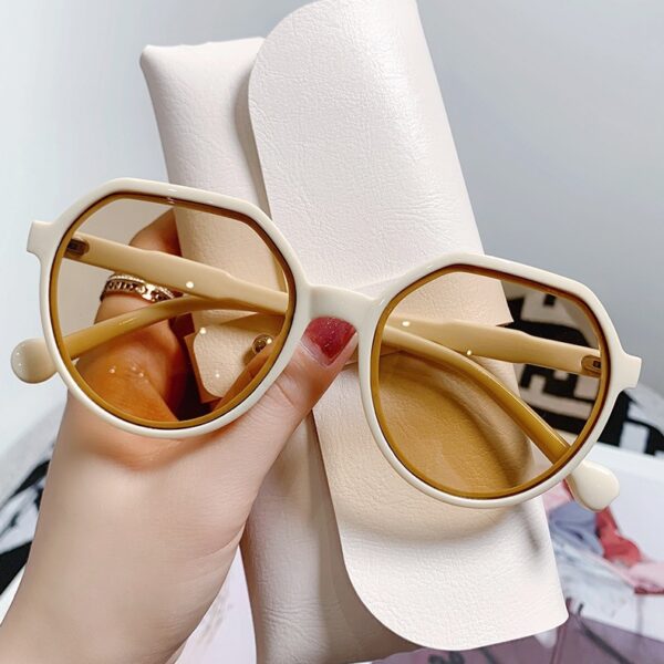 Wholesale New Brown Sunglasses Ins Style Female K-Style Trendy Internet Celebrity Style Retro Small Frame White Sunglasses Plain Sunglasses