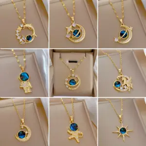 Wholesale Jewelry Elegant Modern Style Star Moon Heart Shape Titanium Steel Copper Pendant Necklace Cable Chain