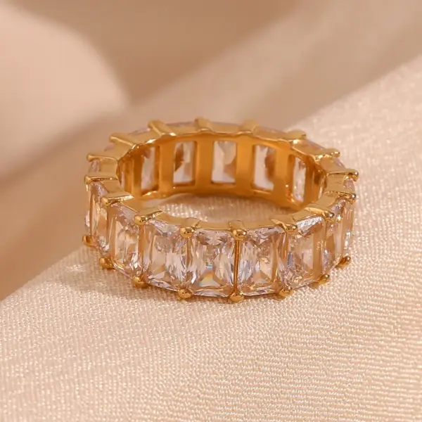 Wholesale 304 Stainless Steel Geometric PVD Coated Zircon 18K Gold Plated Real Gold Plated Basic Simple Style Classic Style Waterproof Non Tarnish Plating Inlay Rings