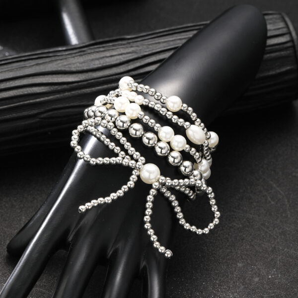 Wholesale European and American Cross-border New Bow Imitation Pearl Beaded Bracelet 5-piece Set Fashion Elegant Simple Elastic Bracelet for Women