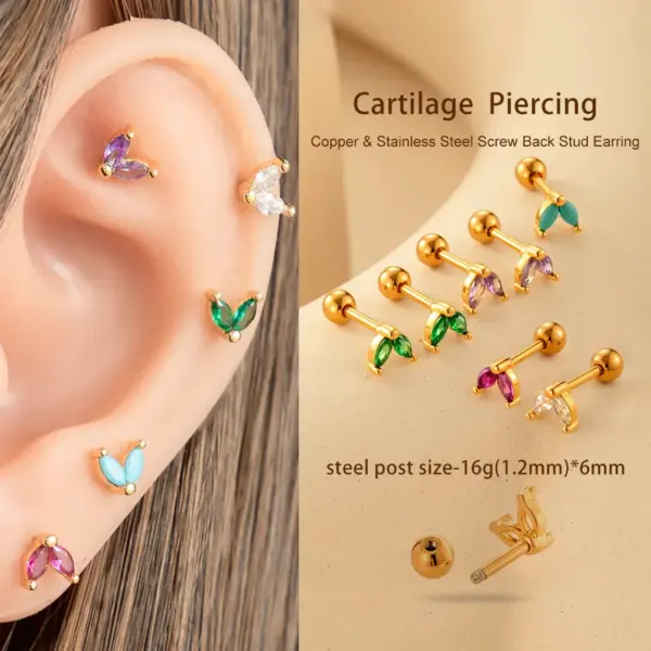 Wholesale 1 Piece 316 Stainless Steel Copper Ear Cartilage Rings & Studs Water Droplets