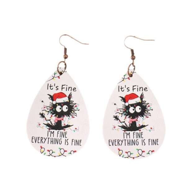 Wholesale creative Christmas funny cat Christmas hat water drops leather earrings