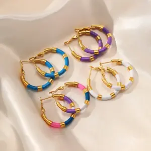 Wholesale 1 Pair IG Style Simple Style U Shape Enamel Plating 304 Stainless Steel 18K Gold Plated Earrings