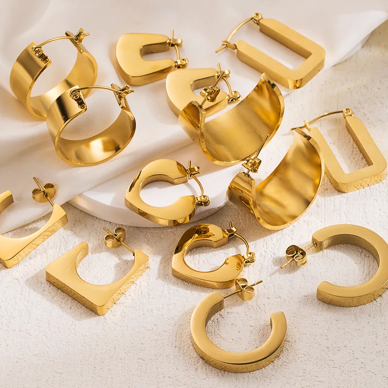 Wholesale 1 Pair IG Style Basic Cool Style Solid Color Plating 304 Stainless Steel 18K Gold Plated Stainless Steel Earrings