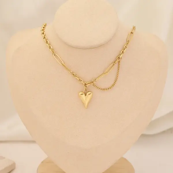 Wholesale Stainless Steel 18K Gold Plated Fashion Gold Plated Heart Shape Pearl Layered Necklaces