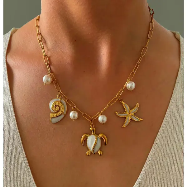 PVD Coated Real Gold Plated Starfish 304 Stainless Steel Beach Waterproof Non Tarnish Surgical Steel Plating Lobster Trigger Clasp Closure Pendant Necklace