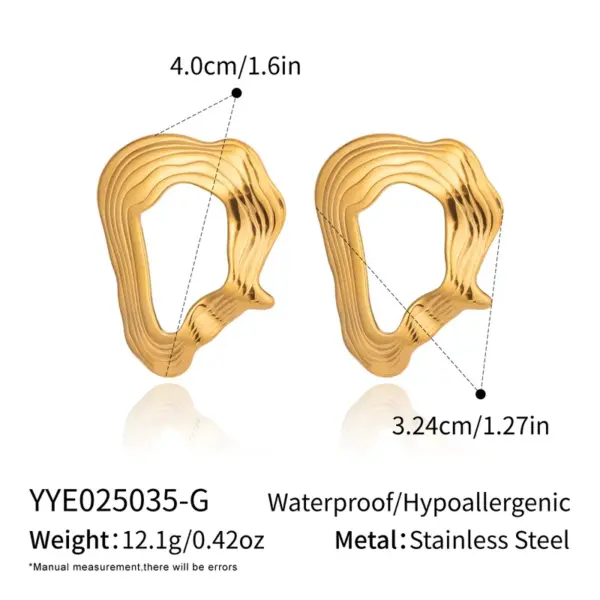 Wholesale Vacuum Electroplating (In Furnace) Plated 18K Real Gold Geometric Irregular Wave Pattern Layered Niche Design Earrings Ear Jewelry 304 Stainless Steel Non-Fading Accessories Ornaments