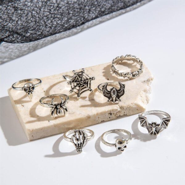 Wholesale Skull Ring suit Punk Spider Bat Joint Ring Eight-piece Set Halloween