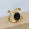 Wholesale Jewelry Simple Style Geometric 304 Stainless Steel Natural Stone 18K Gold Plated Hollow Out Open Ring