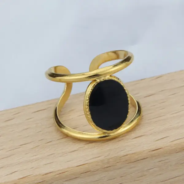 Wholesale Jewelry Simple Style Geometric 304 Stainless Steel Natural Stone 18K Gold Plated Hollow Out Open Ring