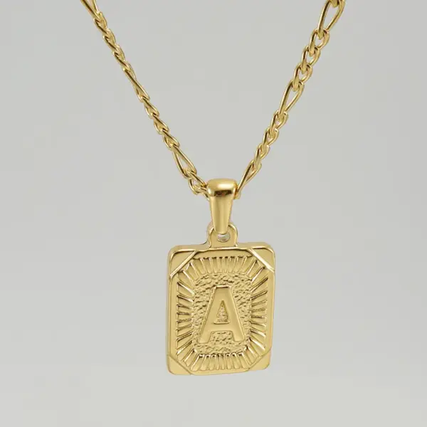 Wholesale PVD Coated 18K Gold Plated Letter Rectangle 304 Stainless Steel Titanium Steel Fashion Waterproof Non Tarnish 304 Stainless Steel Pendant Necklace