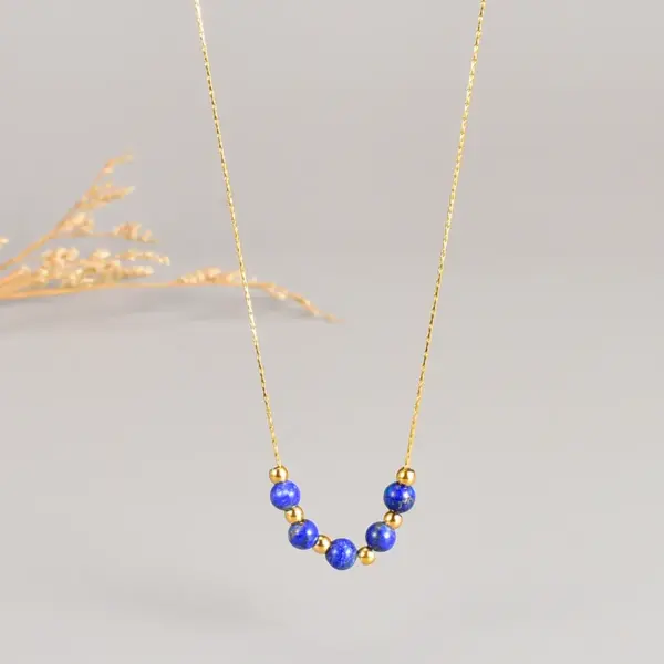 Wholesale Jewelry Vintage Style Round 304 Stainless Steel Titanium Steel Artificial Gemstones 18K Gold Plated Beaded Necklace