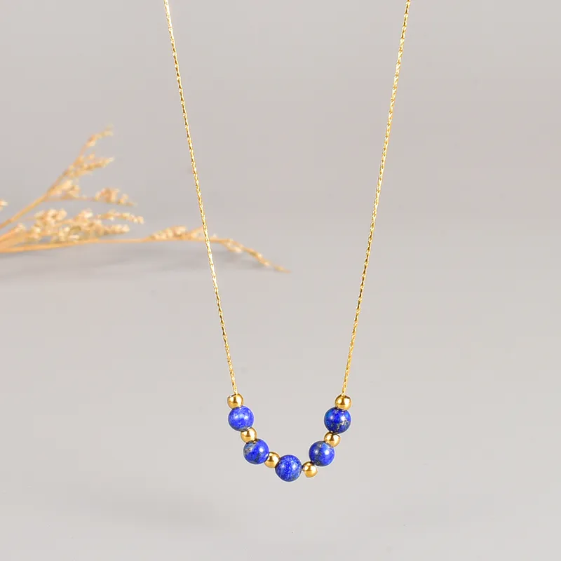 Wholesale Jewelry Vintage Style Round 304 Stainless Steel Titanium Steel Artificial Gemstones 18K Gold Plated Beaded Necklace