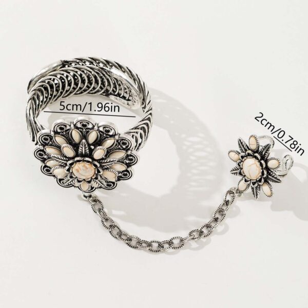 oly-e5f41221156d9f4546a3bfa259c5f7df Wholesale Cross-border European and American fashion retro new open bohemian marquise turquoise bracelet chain ring