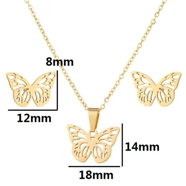 Wholesale PVD Coated 18K Gold Real Gold Plated Butterfly 201 Stainless Steel Fashion Waterproof Non Tarnish Earrings Necklace