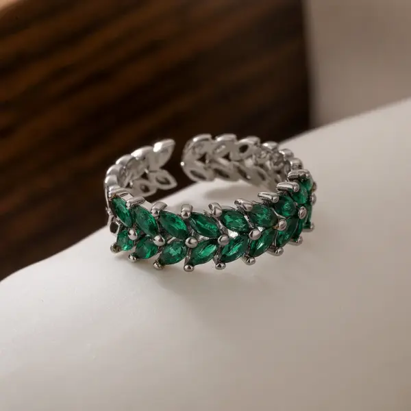 Wholesale Vintage Style Simple Style Commute Leaf Copper Plating Inlay Zircon 18k Gold Plated Open Rings