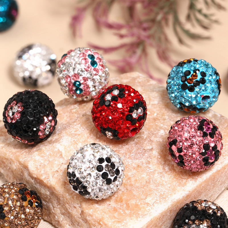 Wholesale large aperture color rhinestone leopard clay diamond ball Shambhala heavy diy beads mobile phone chain aessories