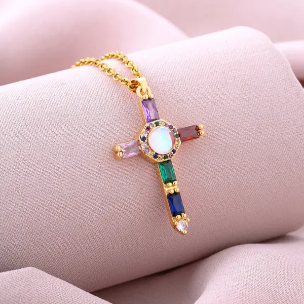 Stainless Steel Copper Fashion Plating Inlay Cross Zircon Pendant Necklace
