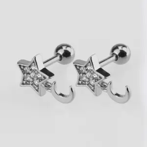 White Steel Five-Pointed Star Eardrops Stud Earrings One