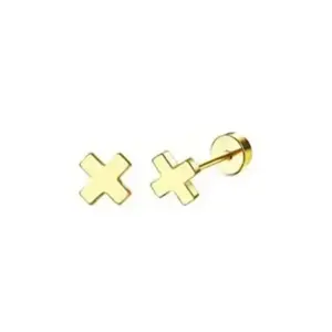 Gold / One Size / Cross Stud Earrings