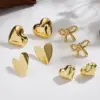 Wholesale PVD Coated 18K Gold Plated Heart Shape Bow Knot 201 Stainless Steel Casual Basic Exaggerated Polishing Plating Earrings Ear Studs