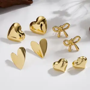 Wholesale PVD Coated 18K Gold Plated Heart Shape Bow Knot 201 Stainless Steel Casual Basic Exaggerated Polishing Plating Earrings Ear Studs