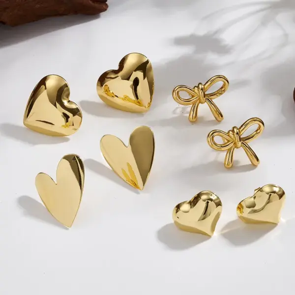 Wholesale PVD Coated 18K Gold Plated Heart Shape Bow Knot 201 Stainless Steel Casual Basic Exaggerated Polishing Plating Earrings Ear Studs