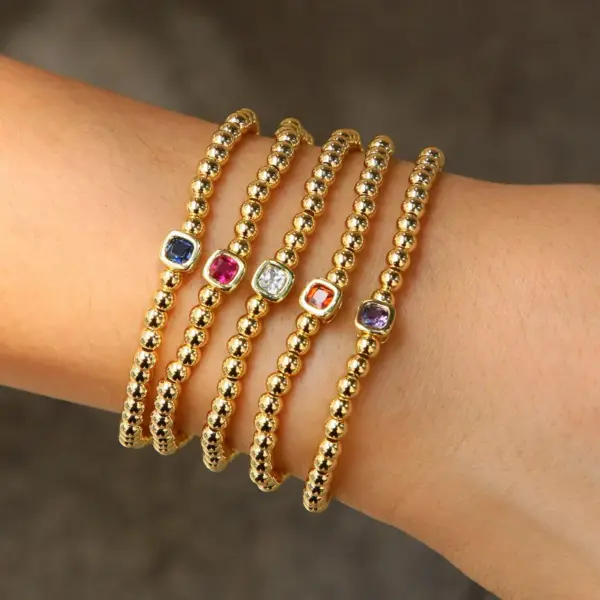 Wholesale Jewelry Elegant Lady Geometric Copper Birthstone Plating Beaded Chain Bracelets