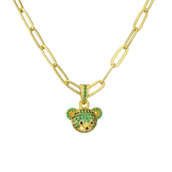 Wholesale Ig Style Cute Little Bear Copper Gold Plated Zircon Pendant Necklace In Bulk
