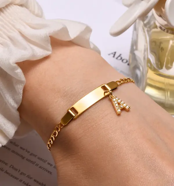 Wholesale PVD Coated Gold Plated Letter Customization Laser Engraving Stainless Steel Streetwear Waterproof Non Tarnish 201 Stainless Steel Bangle