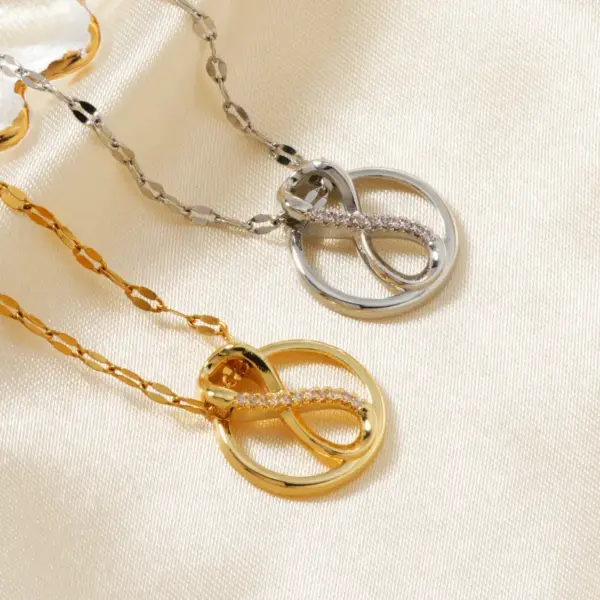 Wholesale 304 Stainless Steel Copper K Gold Plated Rhodium Plated Plating Inlay Circle Infinity Zircon Pendant Necklace
