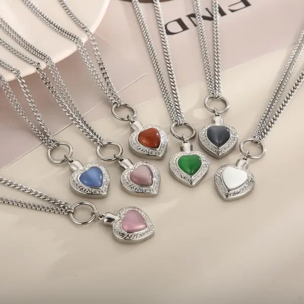 Wholesale Fashion Heart Shape Stainless Steel Inlay Opal Bracelets Necklace