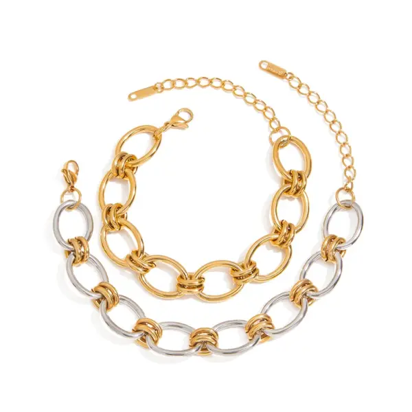 Real Gold Plated 304 Stainless Steel PVD Coated Geometric Waterproof Non Tarnish Casual Beach Simple Style Cable Chain Chain Bracelet For Women's