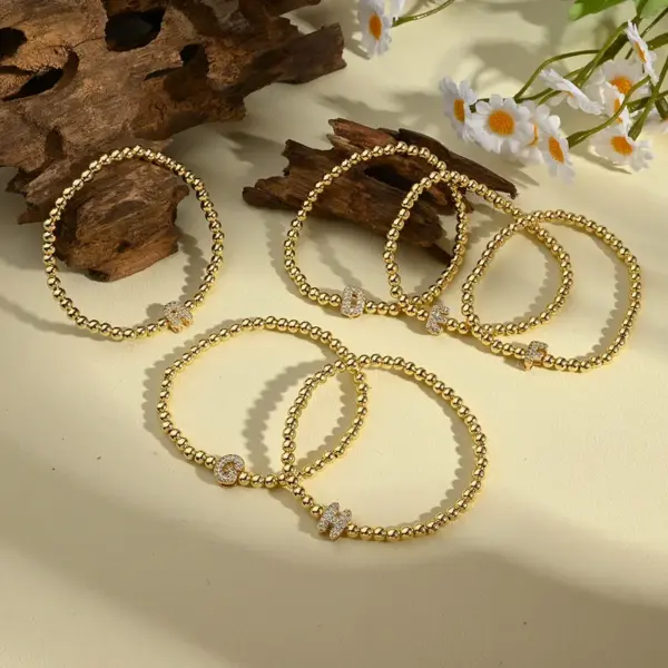 Wholesale Jewelry Casual Simple Style Letter Copper Zircon 18K Gold Plated Handmade Polishing Inlay Beaded Chain Bracelets
