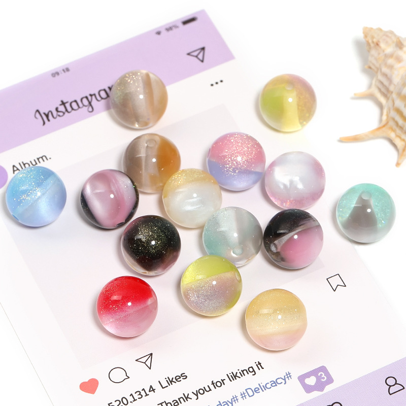 Wholesale New 16mm gradient fine glitter round acrylic colored straight hole bead DIY jewelry aessories loose beads