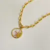 Wholesale 304 Stainless Steel 18K Gold Plated Retro Enamel Plating Sun Moon Shell Pendant Necklace