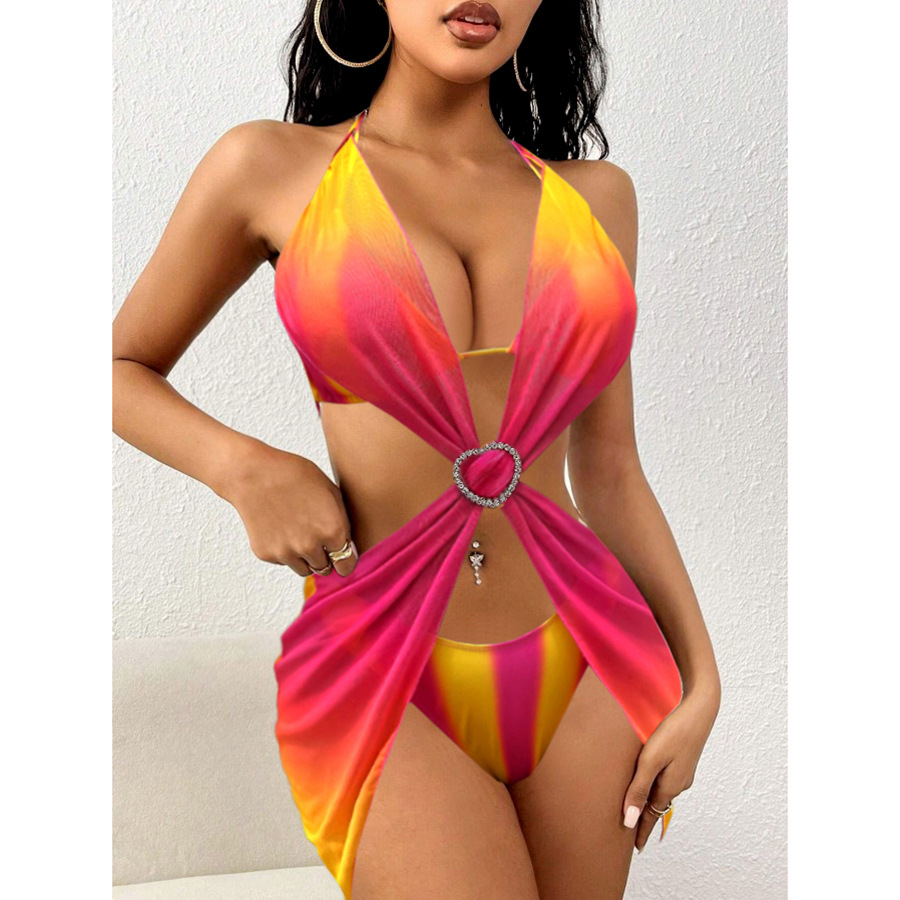 Wholesale Qisiman 2024 European and American bikini love mesh AliExpress hot sale sexy swimsuit three-piece suit