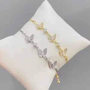 Wholesale Luxurious Butterfly Copper Bracelets Gold Plated Zircon Copper Bracelets 1 Piece
