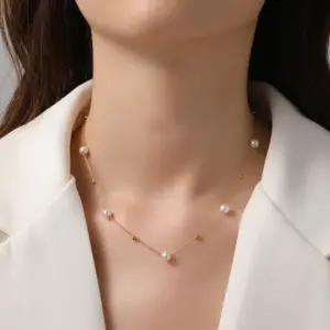 【XKN0609】Pearl Gold Bead Necklace / Gold