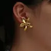 Wholesale 1 Pair Sweet Flower Plating 304 Stainless Steel Imitation Gold Electroplating Ear Studs