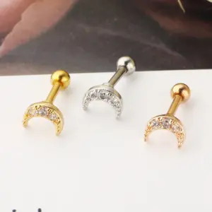 Wholesale Simple Style Moon Stainless Steel Zircon Lip Stud Ear Studs 1 Piece