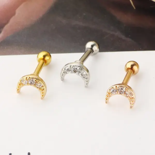 Wholesale Simple Style Moon Stainless Steel Zircon Lip Stud Ear Studs 1 Piece