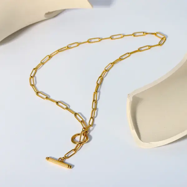 Wholesale PVD Coated Real Gold Plated 18K Gold Geometric 201 Stainless Steel Nordic Style Basic Classic Style Waterproof Non Tarnish 201 Stainless Steel Necklace