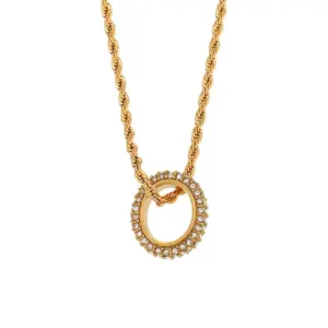 Zircon Circle Hemp Flowers Chain Necklace