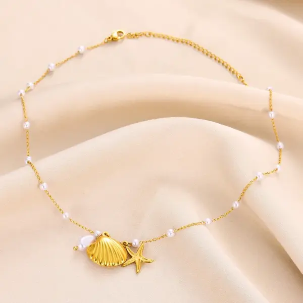 PVD Coated Real Gold Plated Starfish Shell 304 Stainless Steel Basic Modern Style Classic Style Waterproof Non Tarnish 304 Stainless Steel Lobster Trigger Clasp Closure Pendant Necklace