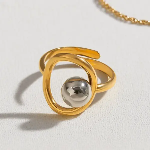 oly-e65b88c747083f8b6e0ecf4e75211887 Wholesale PVD Coated Real Gold Plated 18K Gold Geometric 304 Stainless Steel IG Style Elegant Simple Style Waterproof Non Tarnish Open Rings
